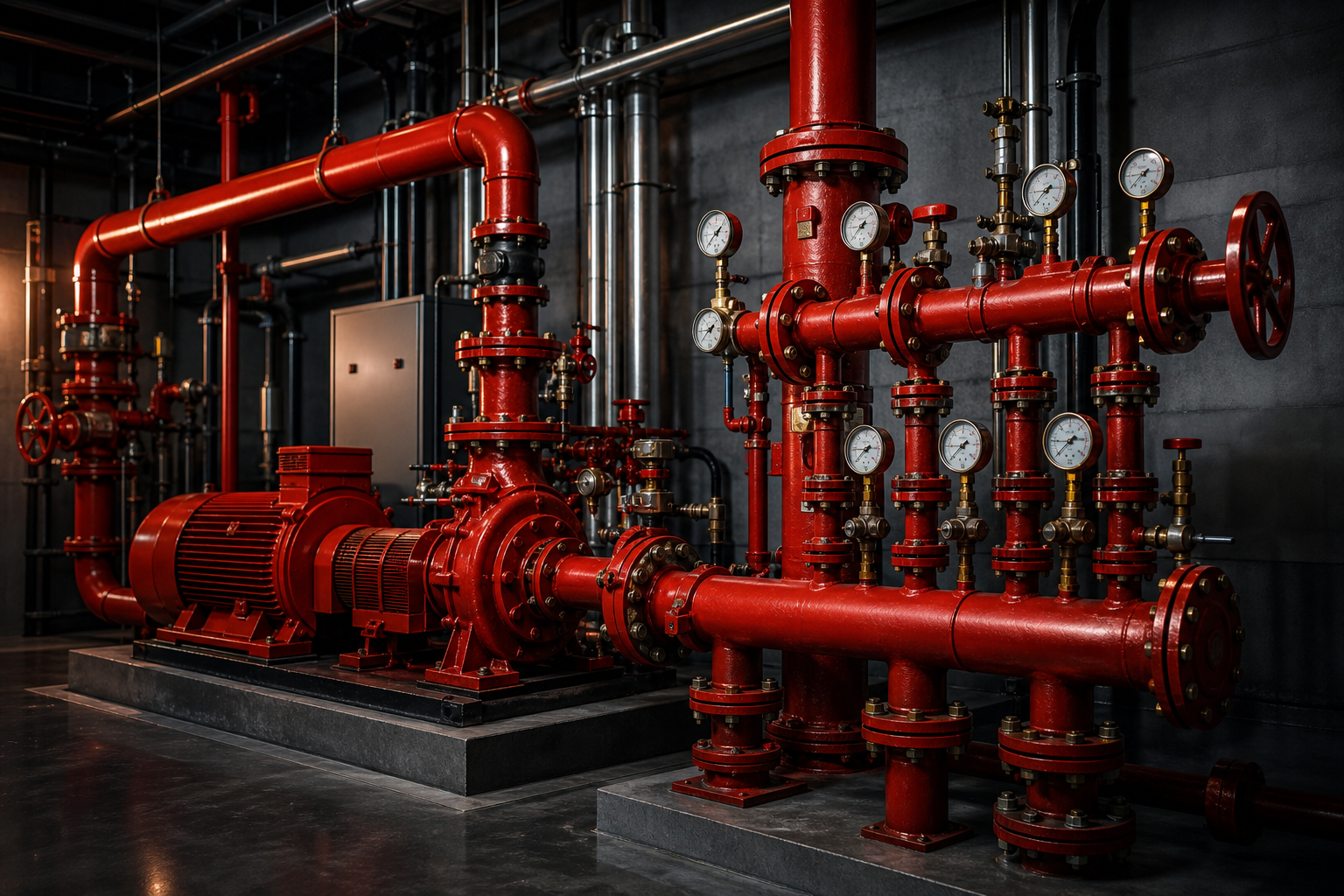 Commercial fire pump and water based pipe manifold
